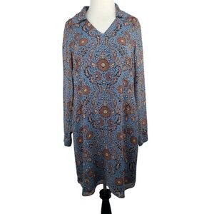 Cabi Provincial Blue & Brown Floral Shirt Dress Women's Size Small